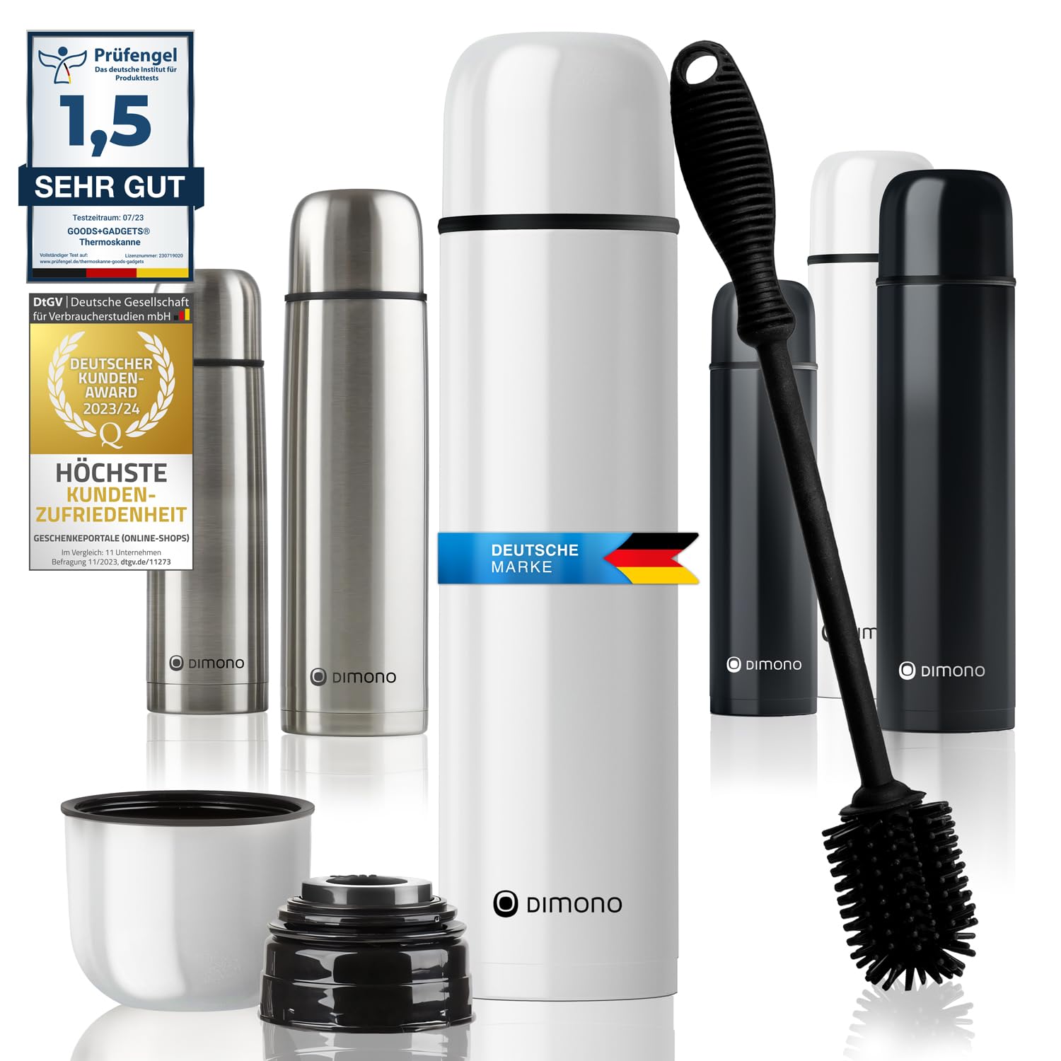 Stainless Steel Thermos Flask Double-Walled Vacuum jug with Mug & Brush; Leak-Proof, Dishwasher-Safe & BPA-Free + Cleaning Brush; Keeps Drinks hot & Cold (White, 500 ml)