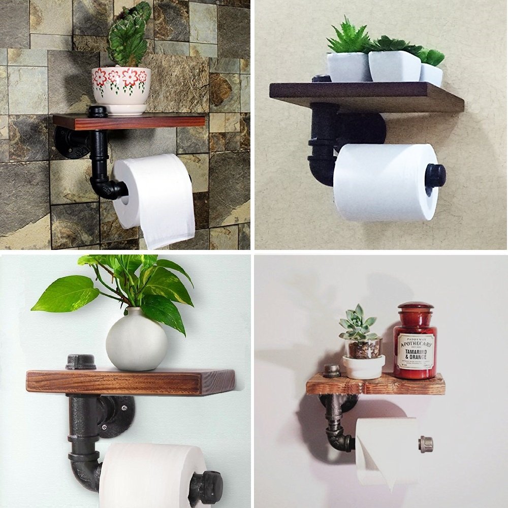 Industrial Pipe Shelf Rustic Toilet Paper Holder Floating Shelves Plumbing Pipe Brackets Vintage Iron Pipe Bathroom Shelf Diy Wall Racks Industrial Decor With Surprise Toilet Bowl Light Lovely Www Mmkj Ir