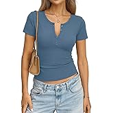 EasyGala Womens Cotton Short Sleeve Shirts V Neck Henley Tops Fitted Basic Going Out Tshirts Summer Fashion Outfits 2026