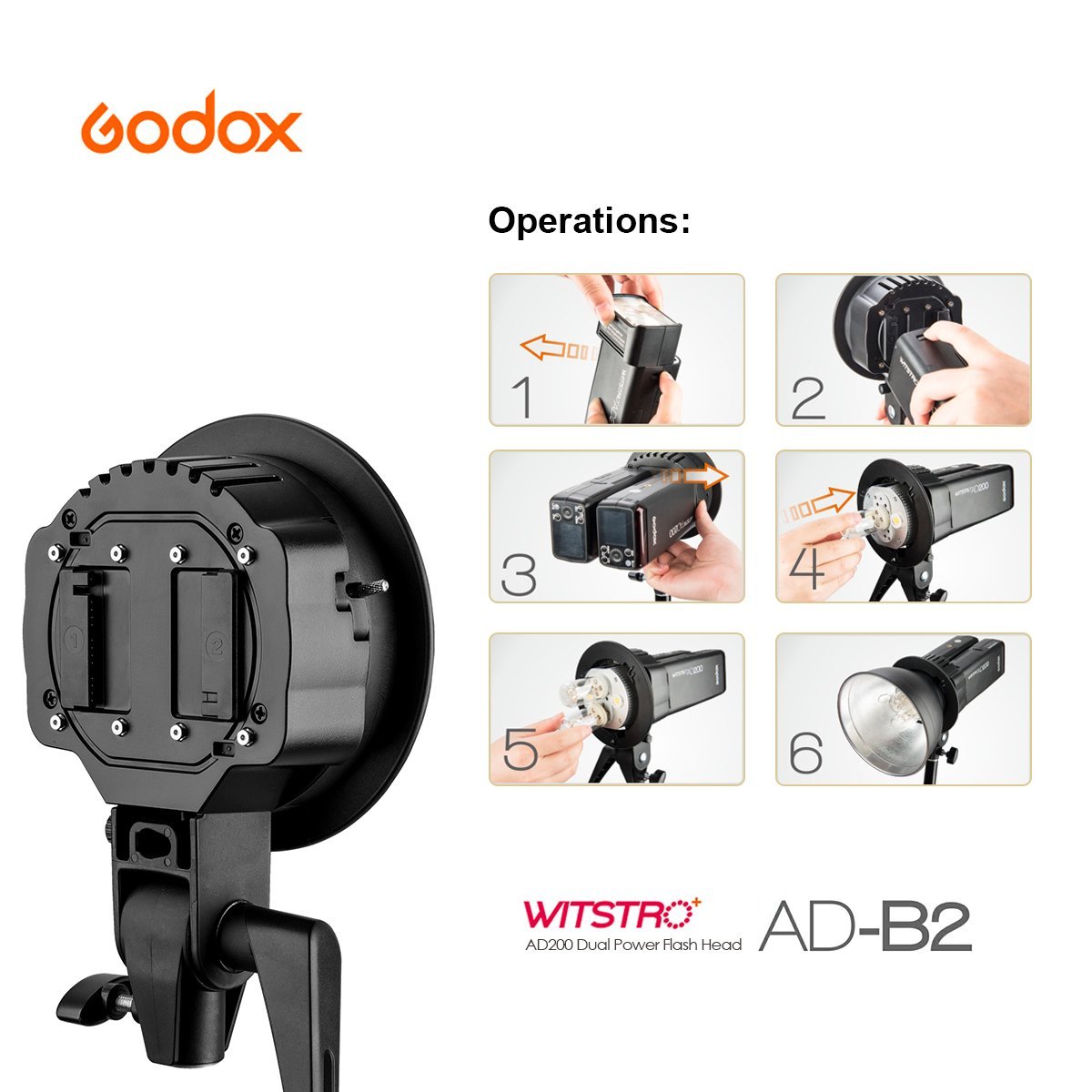 Godox ADB2 Dual Power Twin Head Bowens Mount to Install 2 Godox AD200