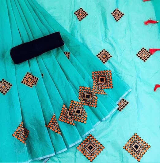 RAJESHWAR FASHION WITH RF Womens Chanderi Cotton Blend Linen Embroided Style Saree with Blouse