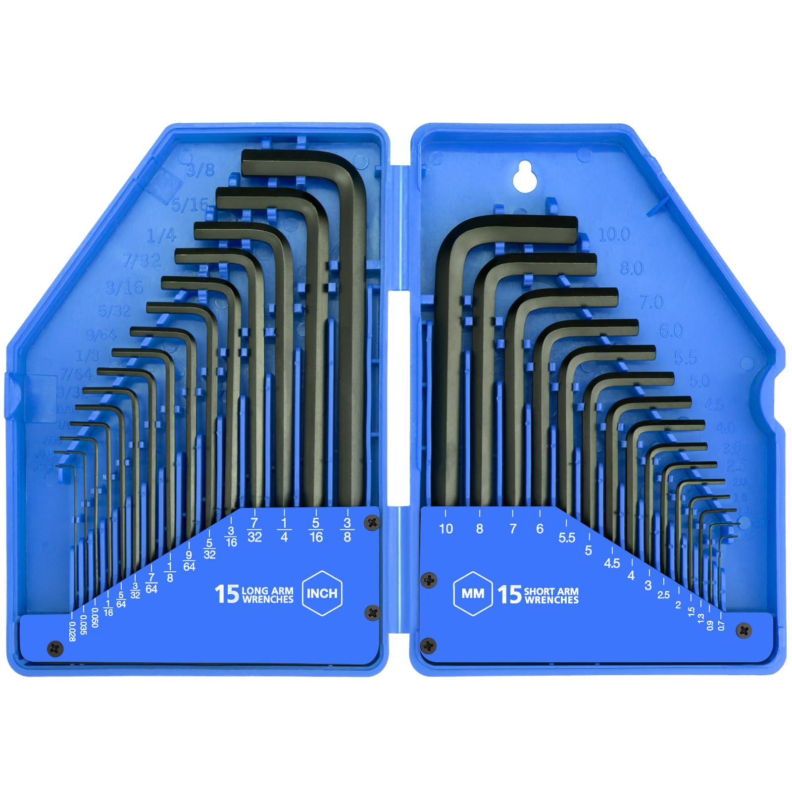 Photo 1 of 31-Piece Premium Hex Key Allen Wrench Set with Storage Case, SAE and Metric Assortment | L Shape, Chrome Vanadium Steel, Precise and Chamfered Tips | SAE 0.028 inch - 3/8 inch | Metric 0.7mm - 10 mm
