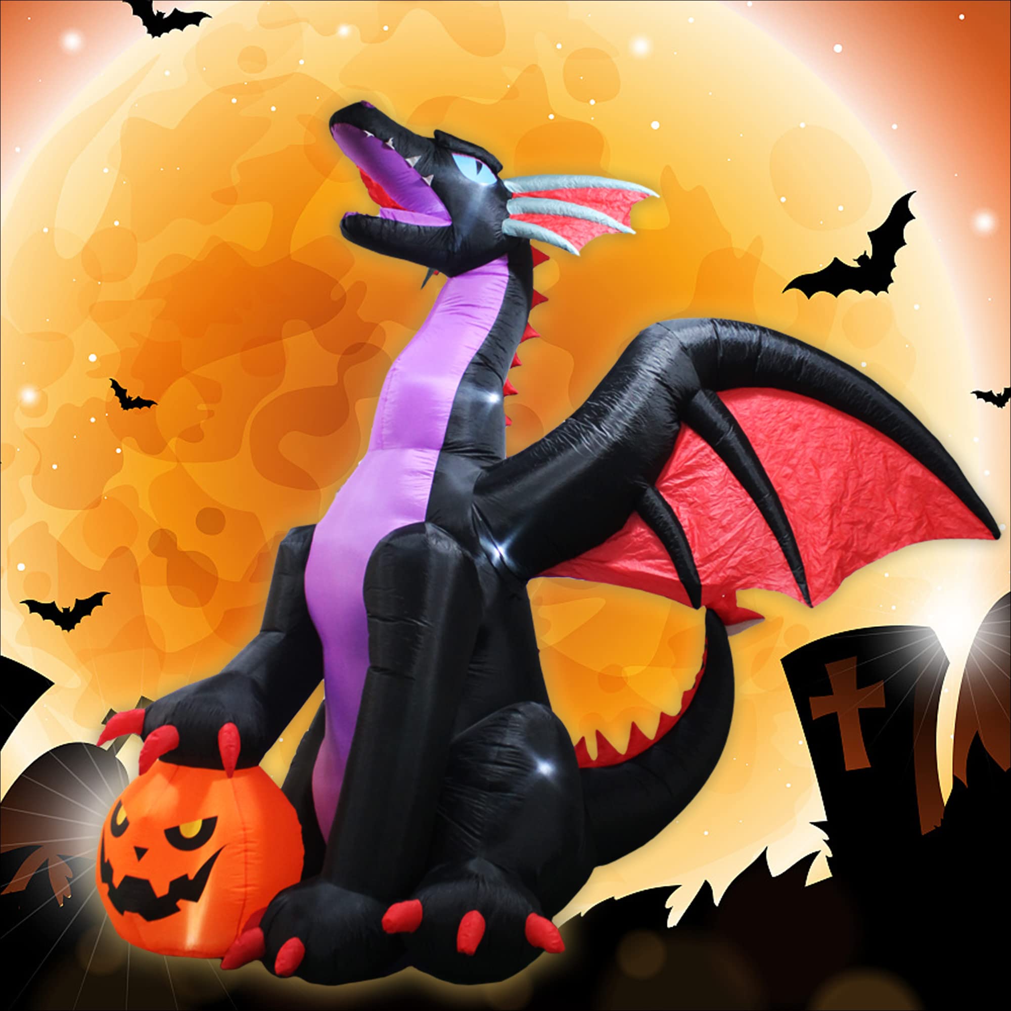 Photo 1 of TRMESIA 8Ft Halloween Inflatable Huge Dragon Decoration Outdoor,Halloween Blow up Dragon for Indoor Backyard Garden Lawn Decoration Holiday Outside Yard Display Dinosaur Inflatable for Party