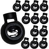 FirSea 12 PCS Single Hole Round Cord Lock, 17mm Plastic Spring Toggle Stopper for Shoeslace Drawstring Cord Bag Clasp Clip Glove Lock Hoodie String (Black)