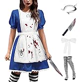 For G and PL Halloween Women Aliec Adult Novelty Dress One Piece Puff Sleeve Apron Broken Bloody Cosplay Scary Costume Blue L