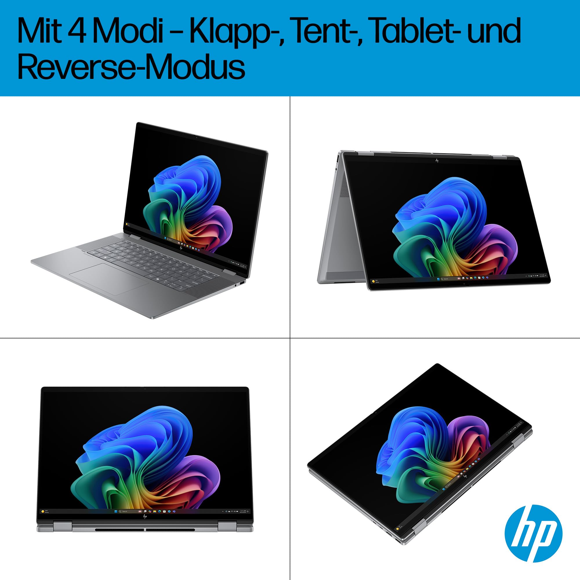 HP OmniBook X Flip 2in1 Next Gen AI Laptop | AMD Ryzen AI 5 340 (6C) | dedizierte NPU für KI | 50 NPU Tops | Copilot+ PC | 16" WUXGA 1920x1200 Touchscreen | 16GB | 512GB SSD | Win11 | QWERTZ | Silber 3