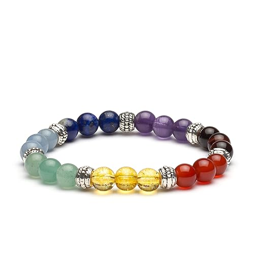 PURLAPIS ® Edles Naturstein Armband mit 7 Chakra Steinen | Erhältlich in 4 Verschiedenen Versionen: Lava, Howlith, Tigerauge 