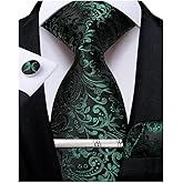 DiBanGu Silk Floral Ties for Men Woven Paisley Necktie and Tie Clip Handkerchief Cufflinks Set for Party Wedding