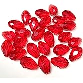 40pcs 10x15mm Crystal Glass Teardrop Beads Faceted Vertical Hole Shape Loose Spacer Beads for Jewelry Making DIY Bracelet Necklace Sewing Crafts Decoration(Red)