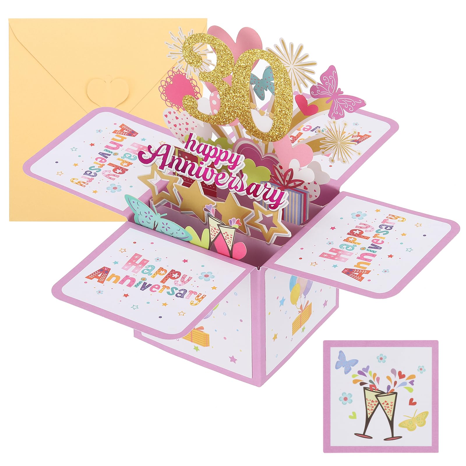 PATIKIL 30 Year Anniversary Card, Happy Anniversary Cards Wedding Anniversary Card for Wife Men Her Couple, Pink