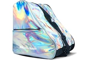 RollingBunny Roller Skates Bag for Women - Large Capacity for Inline Hockey Figure lce Skates, Helmet and Protective Gears, Extra Pockets, Enhanced Zipper, Padded Strap, PU Leather