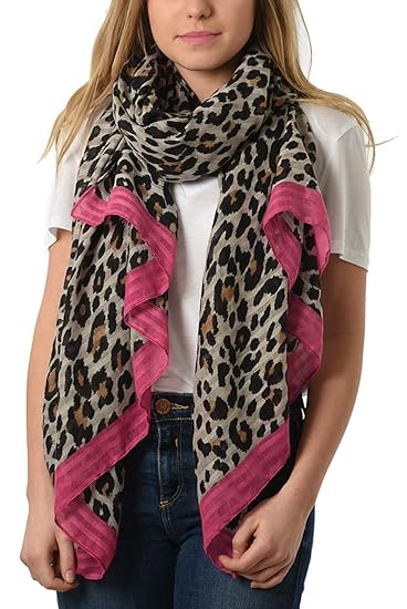 Style Slice Damen Schal Leopardenmuster - Leopard Scarf - Leoprint Rot Gelb Blau Pink Rosa - Damenschals Tuch Schals Halstuch