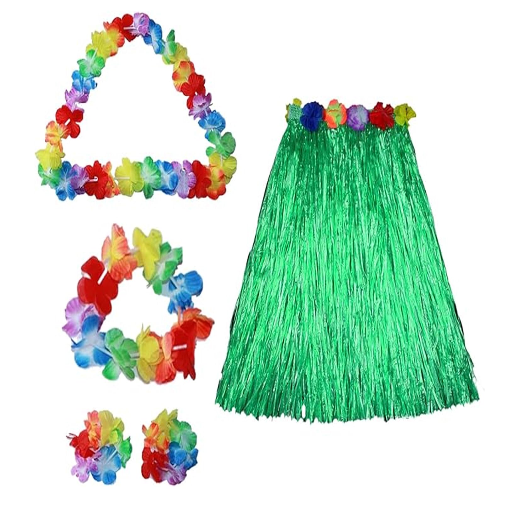 VilaGi 5 PCS Hawaiian Hula Skirt Costume Set,Hawaiian Fancy Dress Grass Skirt Garlands Bracelet Necklace Hawaii Leis for Adults Summer Beach Outfits Flower Leis Tropical Party Decorations Supplies