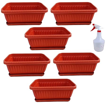 SAI PRASEEDA Garden Balcony_ Size 12 Inch_ Flowering Planter_Pack of 6_ Terracotta Color_with Bottom Tray and Spray Water Bottle SPFPT16