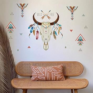 Amazon Com Ufengke Wild Free Bull Horn Wall Stickers Feather