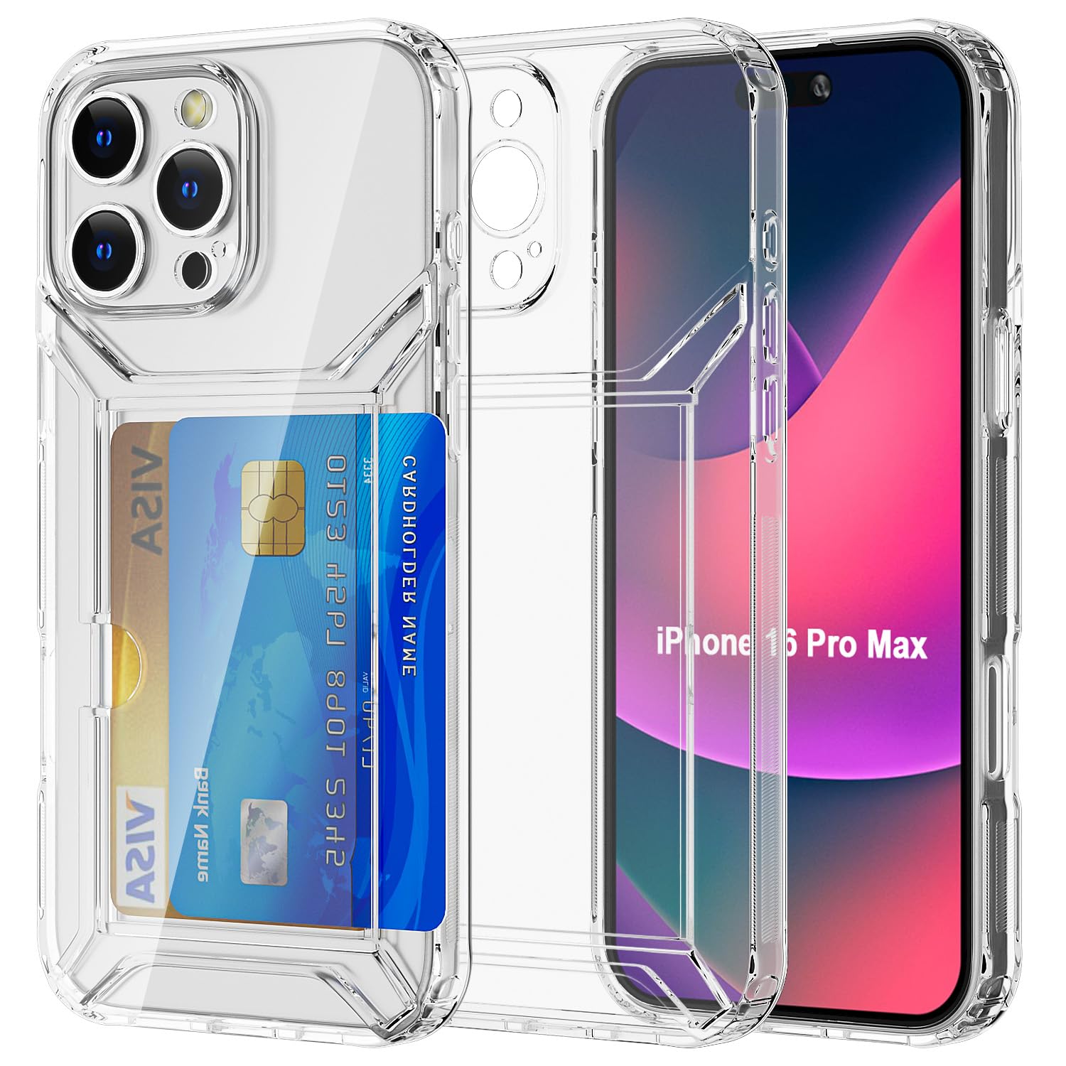 AICase Compatible with iPhone 16 Pro Max Case with Card Holder Clear, Slim Thin Lightweight Transparent Wallet TPU Protective Phone Case with Credit Card Slot Compatible with iPhone 16 Pro Max