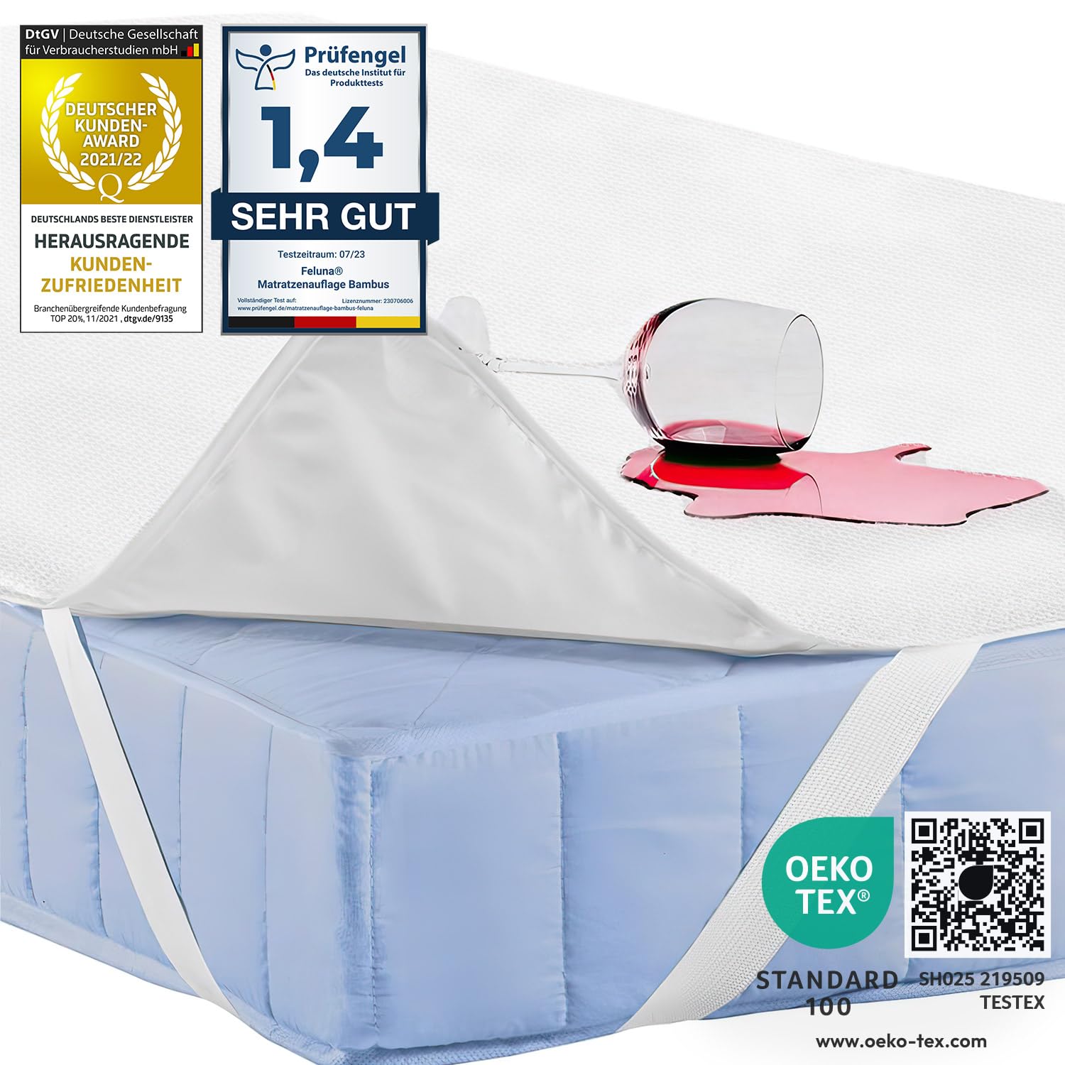 Feluna® waterproof mattress pad waterproof mattress protector made of bamboo fibre (70x140cm)