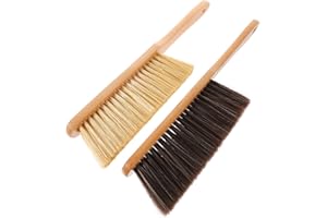 HYTROVE Hand Brush Dust Broom with Wood Handle, Soft Bristle Small Hand Broom for Bed and Household