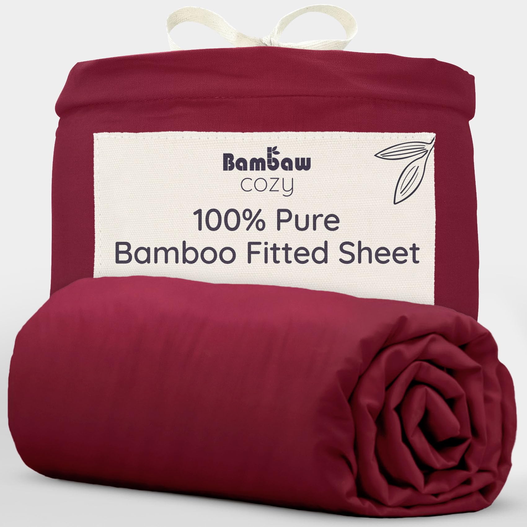 Bambaw 160x200 Fitted Sheet Bamboo, Deep Pocket 35 cm, Cooling Bedding for Night Sweats, Luxury Bamboo Sheets, 100% Bamboo Viscose Bedding Hypoallergenic, Hotel Quality Sheets 160x200 cm (Burgundy)