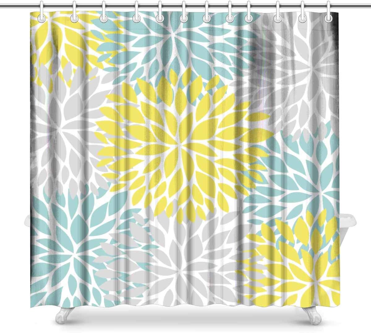 Amazon Com Interestprint Dahlia Pinnata Flower Yellow Light Blue And Gray Decor Waterproof Polyester Fabric Shower Curtain Bathroom Sets With Rings 72 Wide X 72 Height Inches Home Kitchen