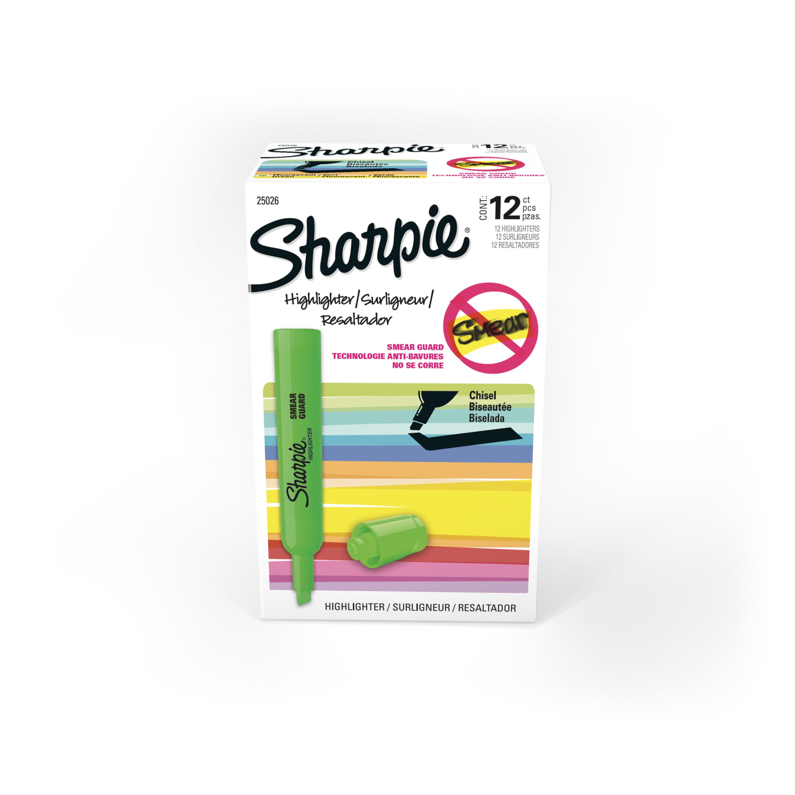 Photo 1 of Sharpie Tank Style Highlighters, Chisel Tip, Fluorescent Green, Box of 12