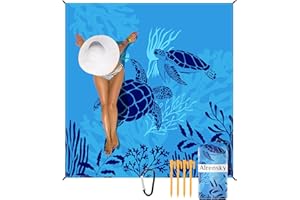Airensky Beach Blanket, Sandproof Beach Mat 79" X 82" for 4-7 Adults, Large Waterproof Beach Blanket Compact Lightweight Beach Blanket with 4 Stakes for Picnic Camping Travel Hiking(Blue Turtles)