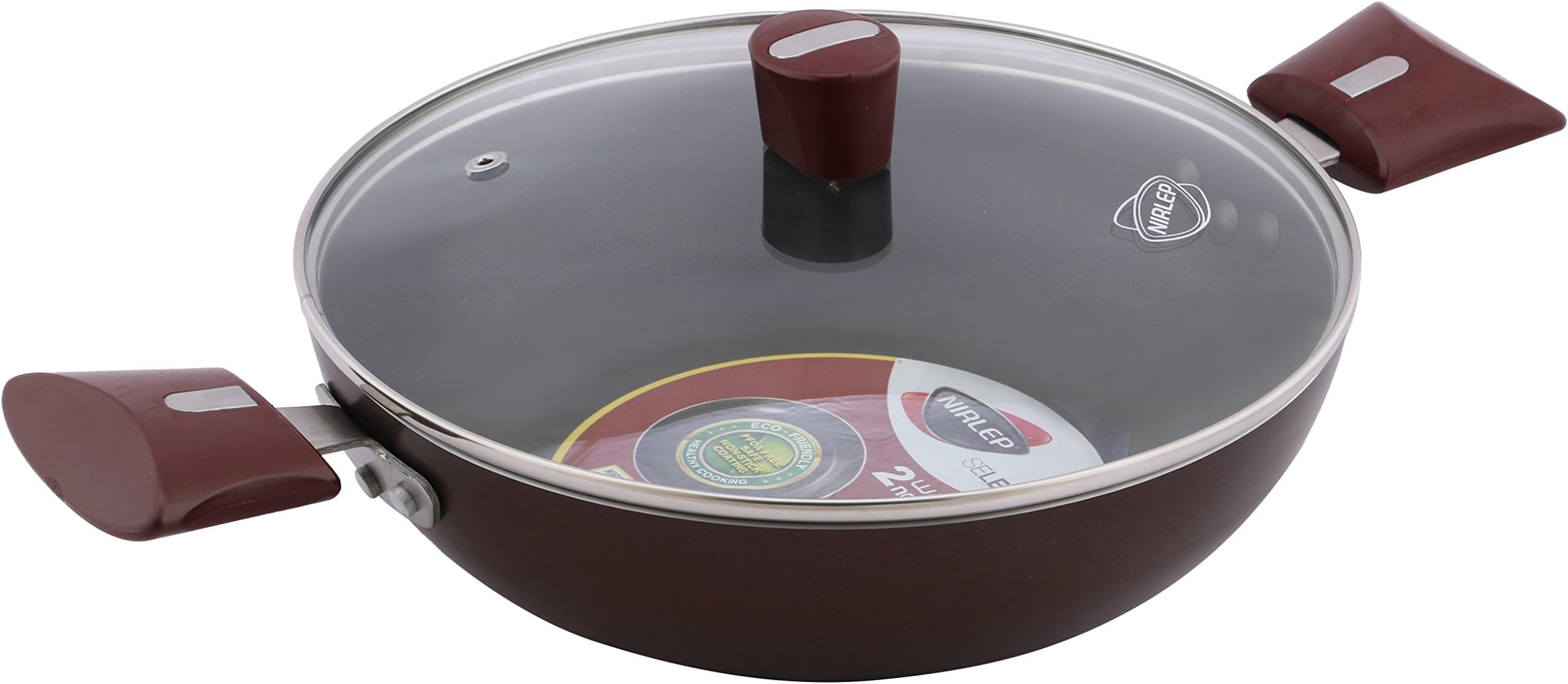 Nirlep Selec+ Kadhai With Lid, 2 Litres, Maroon