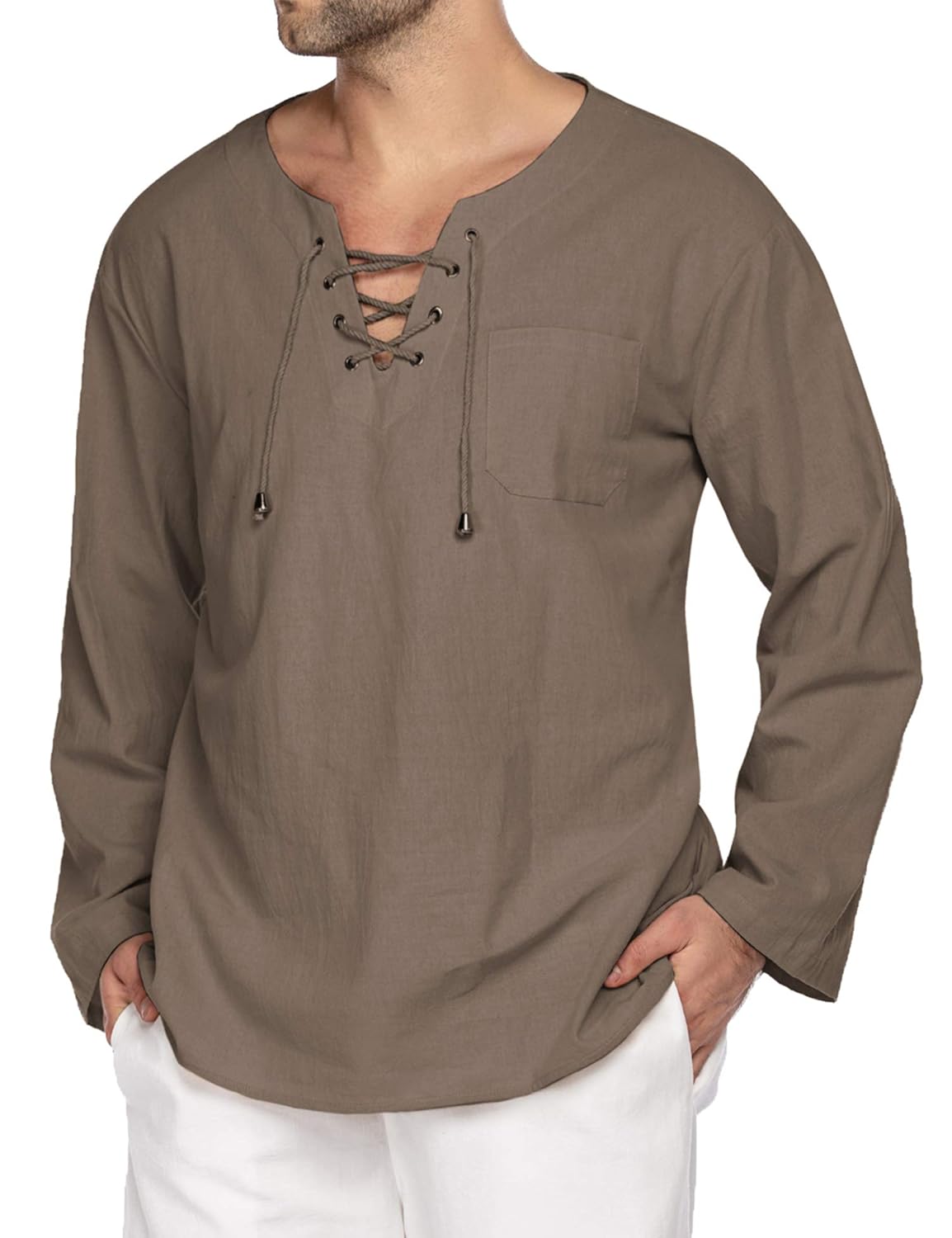 Buy COOFANDY Mens Fashion T Shirt Cotton Tee Hippie Shirts VNeck Long