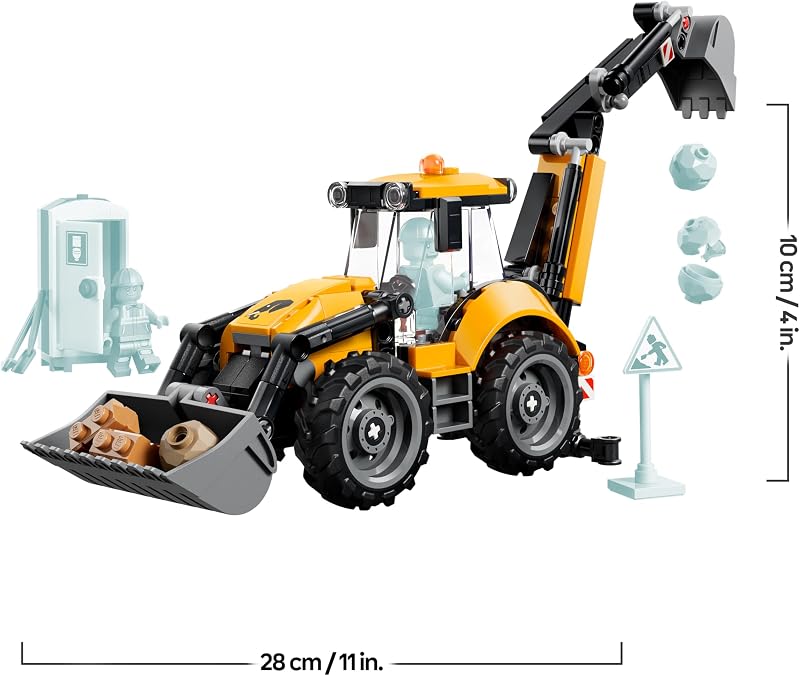City Gelber Baggerlader - Baufahrzeug Spielzeug - Traktor mit 2 Minifiguren, funktionierender Frontschaufel und Heckbagger - Geburtstagsgeschenk für Jungen ab 7 Jahren - 60480 — Foto 8 von 8