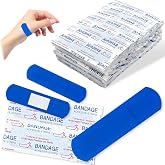 200 Pcs Blue Metal Detectable Fabric Bandages Waterproof Adhesive Bulk Sterile Pads Latex-Free for First Aid &amp; Wound Care Rectangle