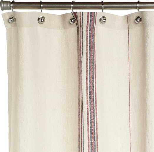 Amazon Com Coyuchi Rustic Linen Shower Curtain Natural With Red