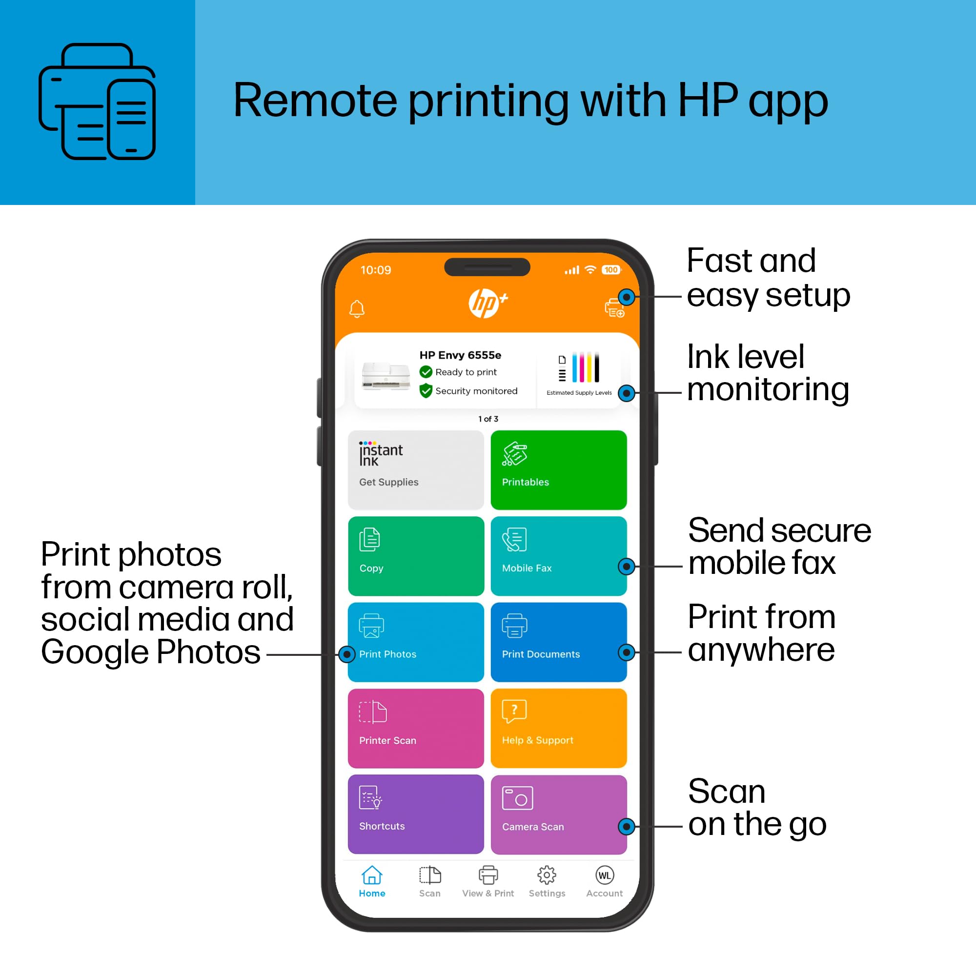 HP Envy 6555e Wireless All-in-One Color Inkjet Printer, Print, scan, Copy, Duplex Printing Best-for-Home, 3 month Instant Ink trial included (714N5A)