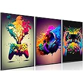 MUWAK Gaming Room Decor Wall Art Set of 3 - Video Gaming Controller Gamer Wall Decor, Gaming Canvas Poster Room Decor for Boys Room Kids Game Room Bedroom 12x16 in Unframed