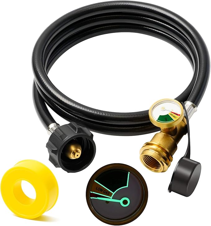 5 Feet Propane Tank Extension Hose with 030PSI Gauge