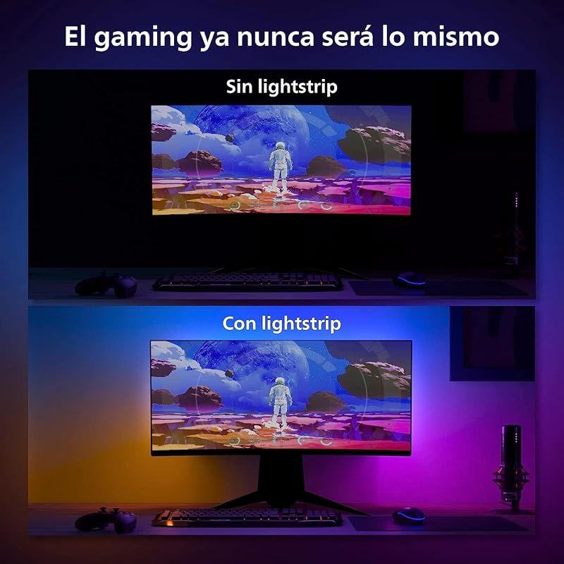- Tira de luces led inteligente Hue Play Gradient para PC, 24-27", Luz Blanca y de Colores, sincroniza con el contenido de la pantalla