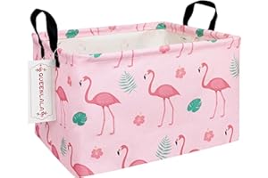 QUEENLALA Rectangular Laundry Hamper/Foldable Nursery Laundry Basket for Organizing/Storage Bin Baskets/Children Toy Office Bedroom/Toy Bin Closet Shelf Baskets（Rec-Pink Flamingo）