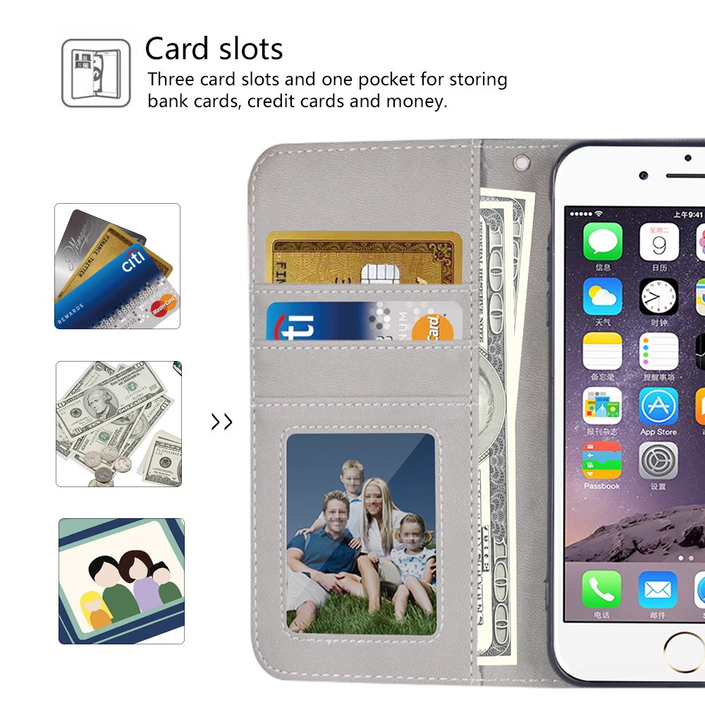 Urbeutyke iPhone 8 Plus Wallet Case,iPhone 7 Plus Wallet Case, Premium PU Leather Flip Folio Case Cover with Wrist Strap,Card Slots,Kickstand for iPhone 8 Plus/7 Plus-Butterfly over Flowers