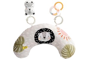 Taf Toys Ergonomic Tummy Time Pillow with Teether and Rattle - Soft and Supportive Baby Prop Pillow for Enhanced Motor Skills Development