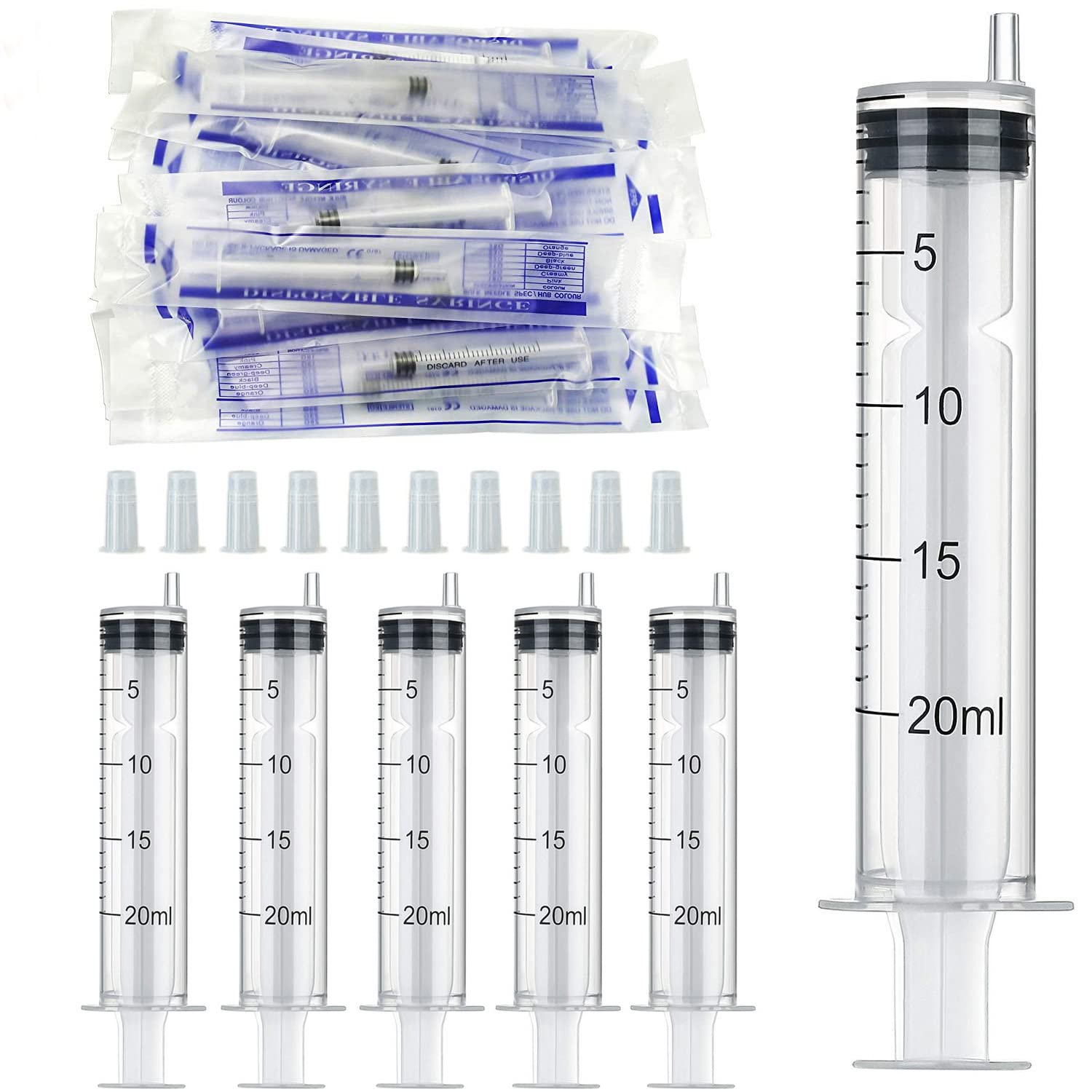 Gebildet 10 Pack 20ml Plastic Syringe (with Caps) Liquid Measuring Syringe with Measurement for Scientific Labs and Measuring Liquids,Feeding Pets,Oil or Glue Applicator