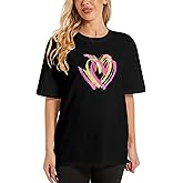 LATAHUO Women's Heart Graphic Tees 2025 Summer Tops Cute Cotton Casual Short Sleeve Crewneck T Shirts