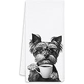 OSLYSOF Funny Coffee Yorkshire Terrier Kitchen Towels, Yorkshire Terrier Yorkie Gifts Dish Tea Towels for Kitchen Decor, Gifts for Yorkie Lovers Hand Towels for Coffee Bar Station Decor, 16x24 Inch