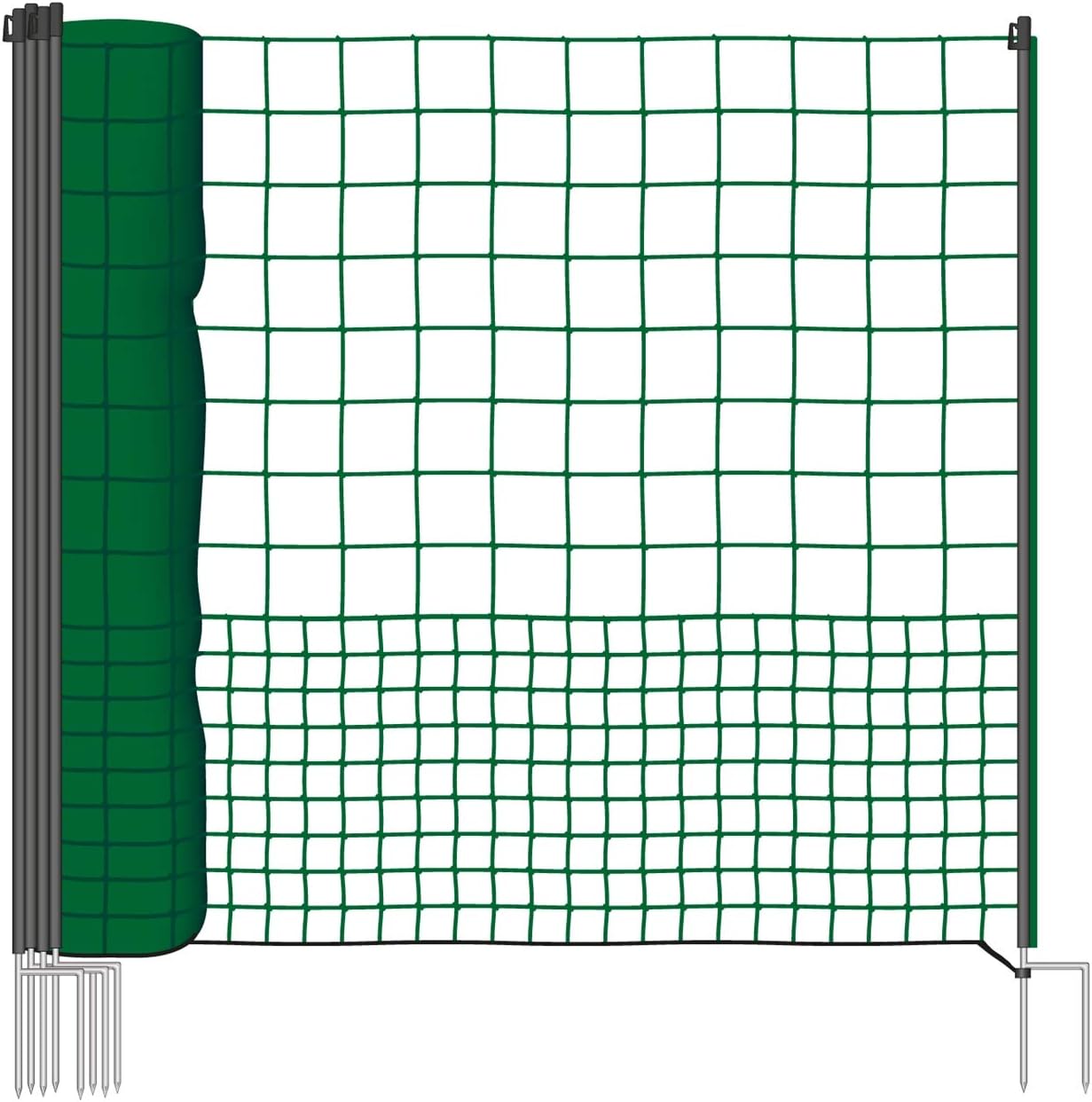 VOSS.farming 50m Premium NON-ELECTRIC Poultry Fence Netting, Height 125cm, 23 Posts, 2 Spikes, Green