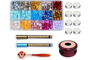 Vosypoky Wax Seal Beads Kit - 15 Colors Set With 360PCS Beads, Stamp Warmer, Melting Spoon, Metallic Pens, 8PCS Candles - for
