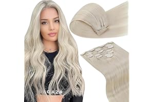 LaaVoo Human Hair Clip in Extensions Blonde Hair Extensions Clip in 18 Inch Clip in Hair Extensions Real Human Hair Blonde #60 Platinum Blonde Double Weft Full Head Silky Straight 7pcs/120g