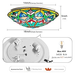 ARTZONE Tiffany Ceiling Lights, Stained Glass