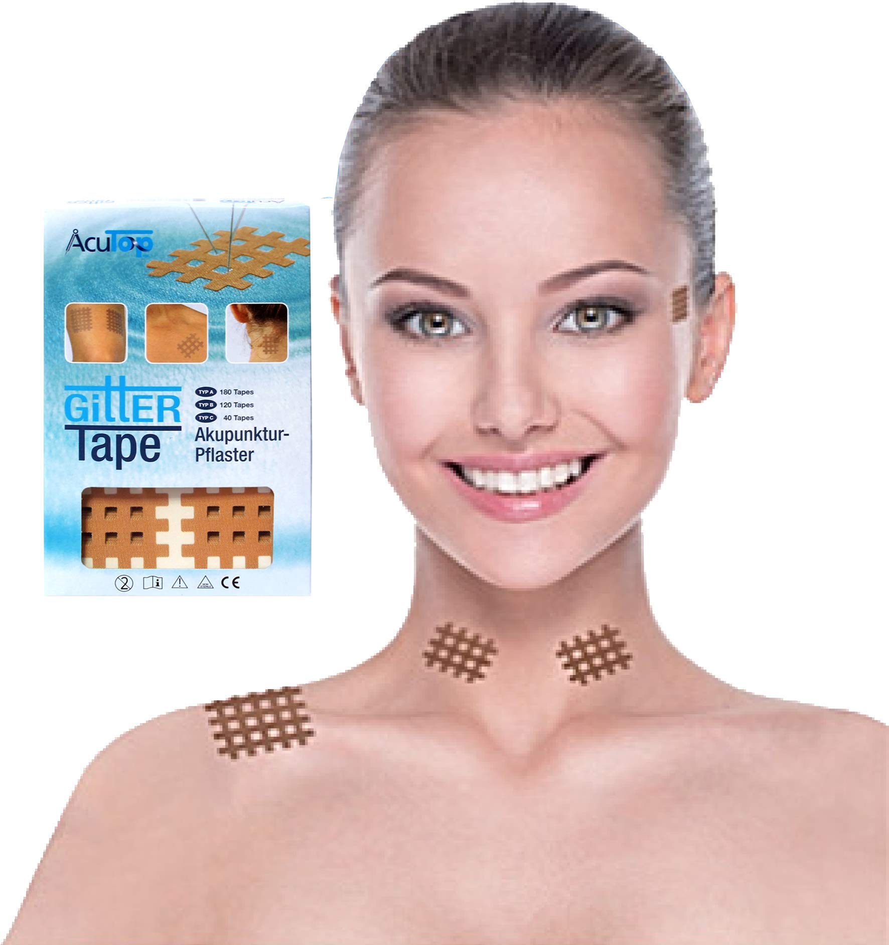 AcuTop Type A,B,C Grid Tape, Acupuncture Plasters, Grid Plasters, Physio Tape, Lattice Tapes in Pink and Beige (Beige, Type B 120 Pieces)
