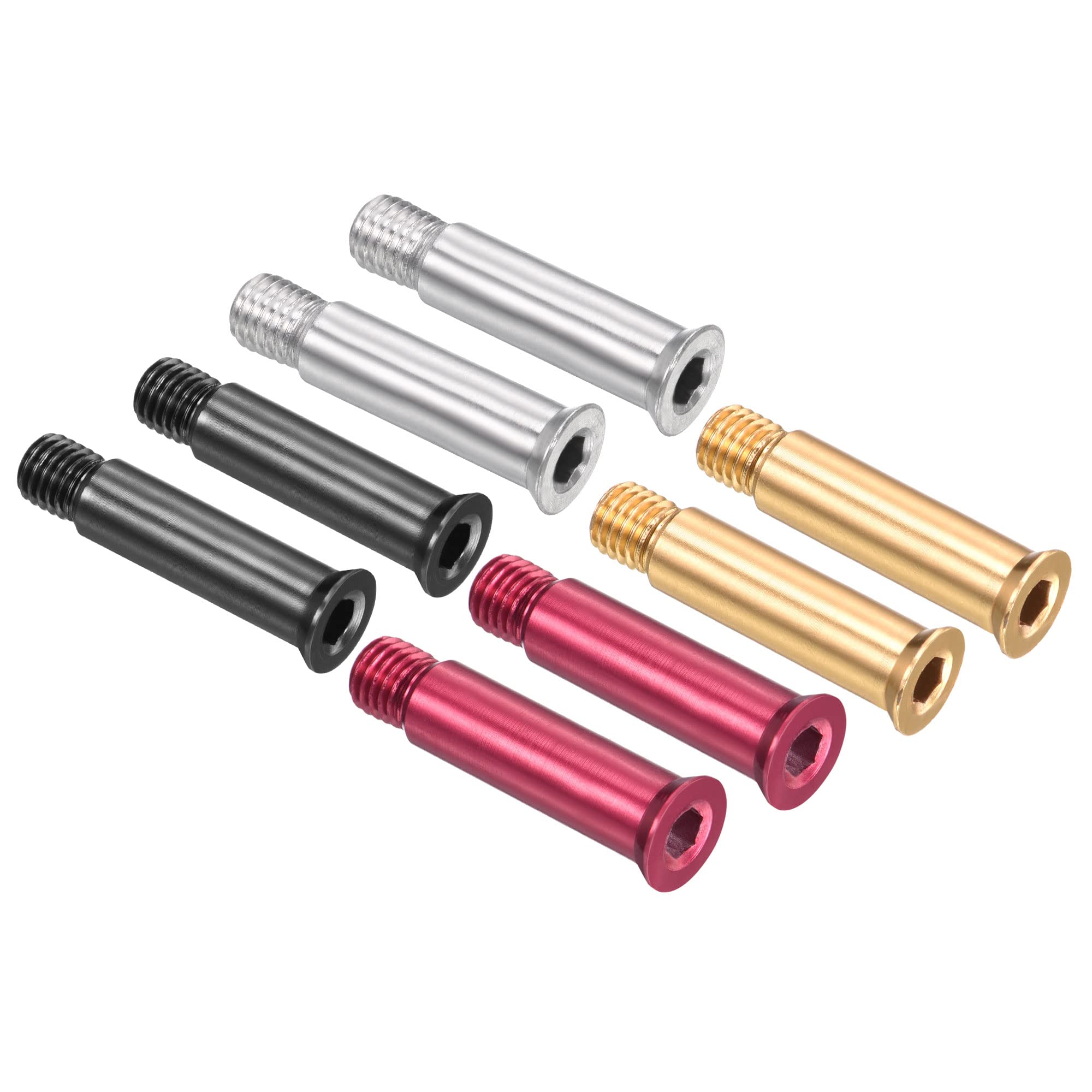 PATIKIL 34mm Inline Axle Screws, 8 Pack Shaft Hex Socket Screw Replacement Fastening Aluminum for Skates Roller, Black Red Silver Golden