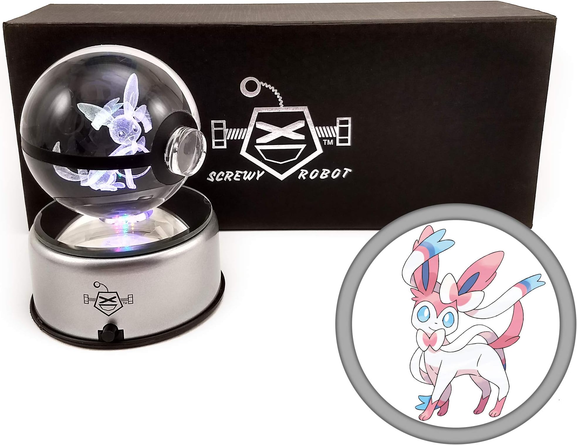 ScrewyRobot Crystal Ball 3D Night Light Color Changing Lamp 80mm (Sylveon)