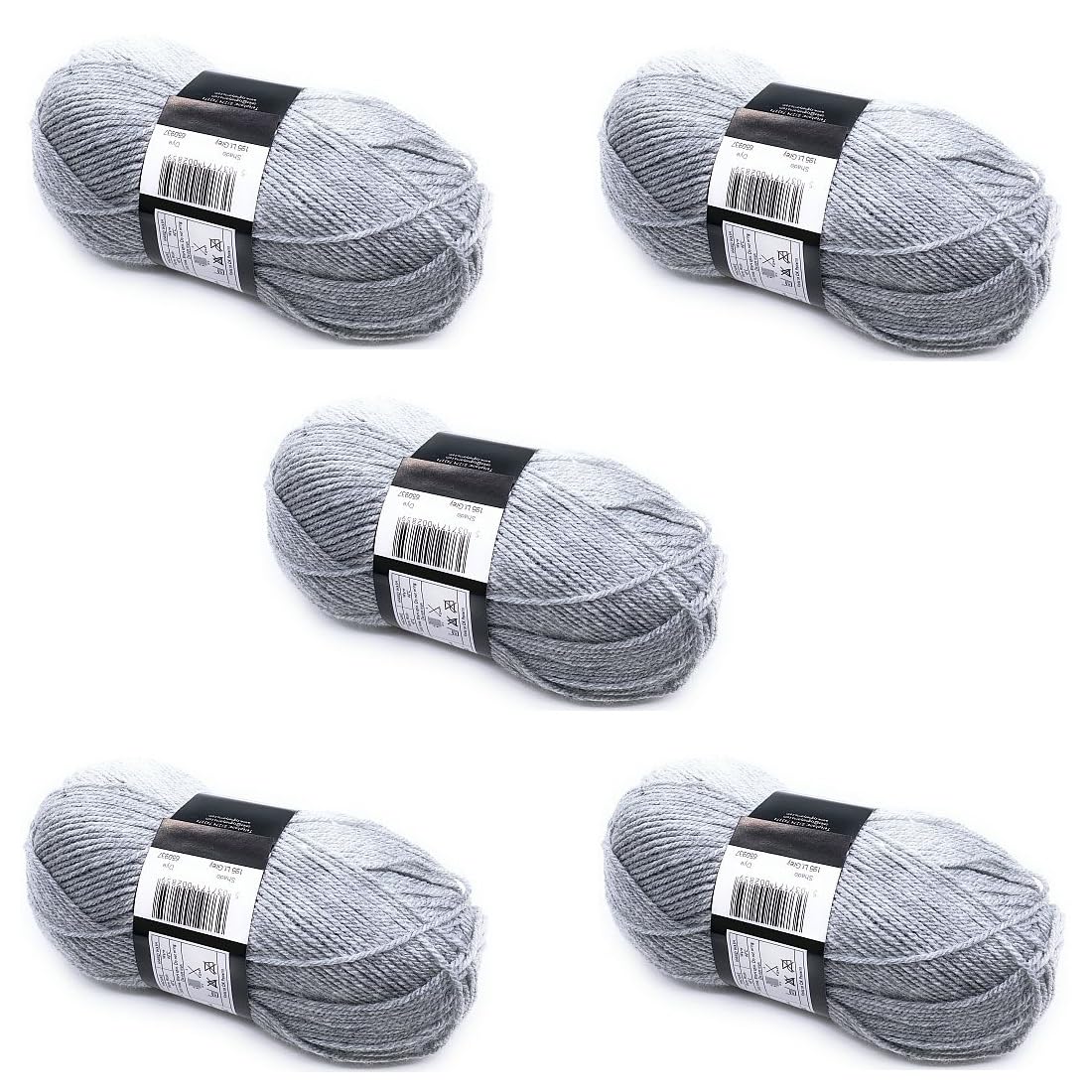 Lexicon Select Pack of 5 x 100g Balls Grey Double Knitting Wool - Light Grey