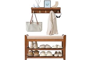 PETKABOO Shoe Rack for Front Door Entrance, 28” Entryway Bench with Coat Rack, Hall Tree Shoe Bench with Storage for Entry, H